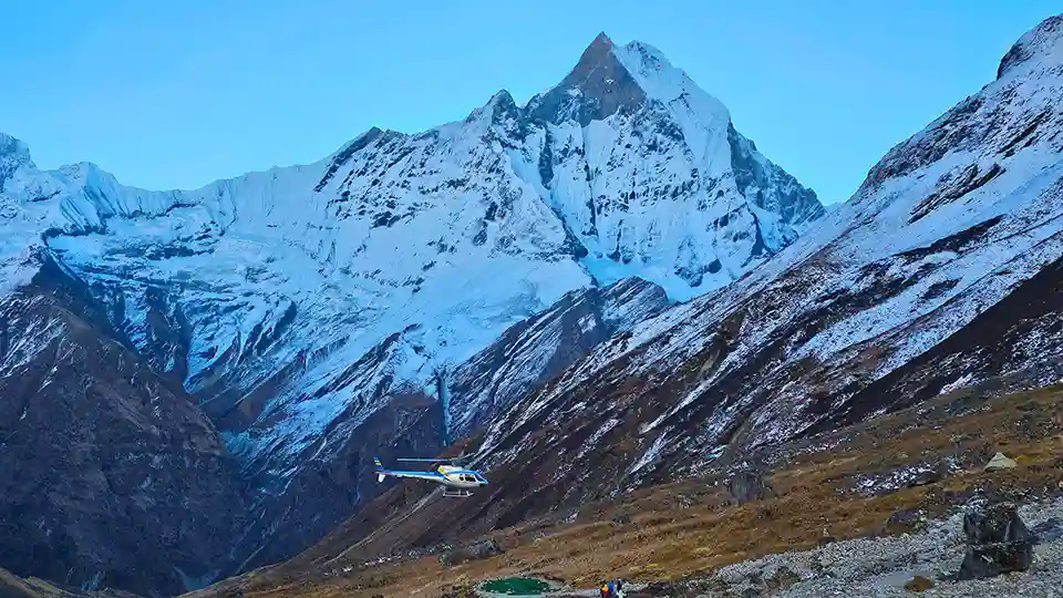 Annapurna Base Camp Trek Cost-Helicopter to Pokhara