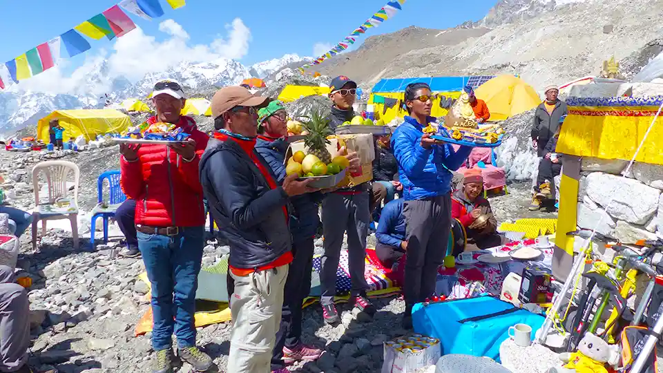 Climbers getting ready in Everest camp one