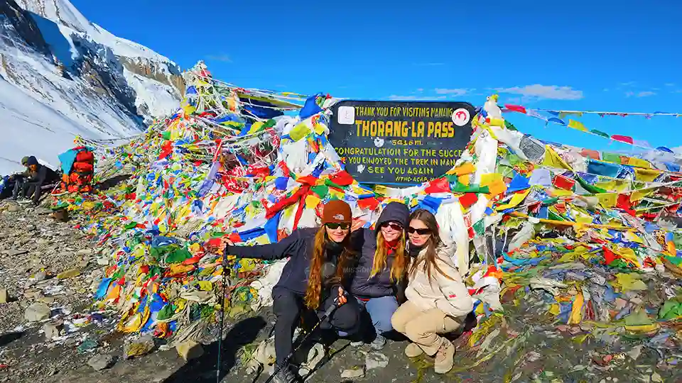 Trekkers reflecting their happiness during Annapurna Round Trek