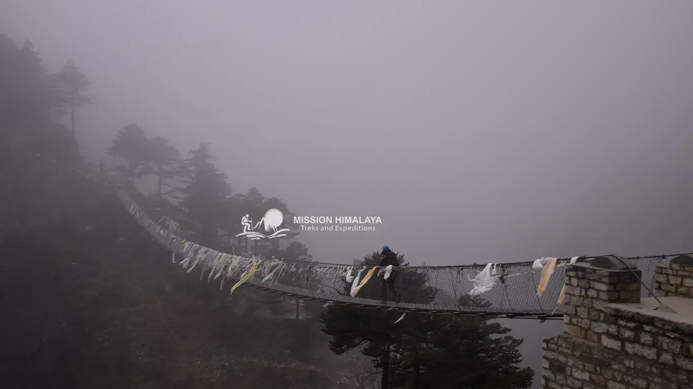 Swinging bridge during the descend to Namche
