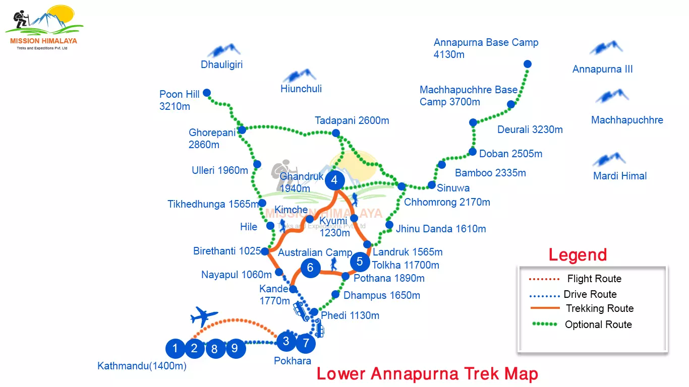 Lower Annapurna trek Map